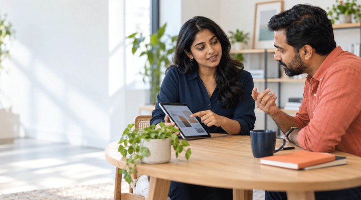 Illustrative consultation between a business owner and a prospective customer